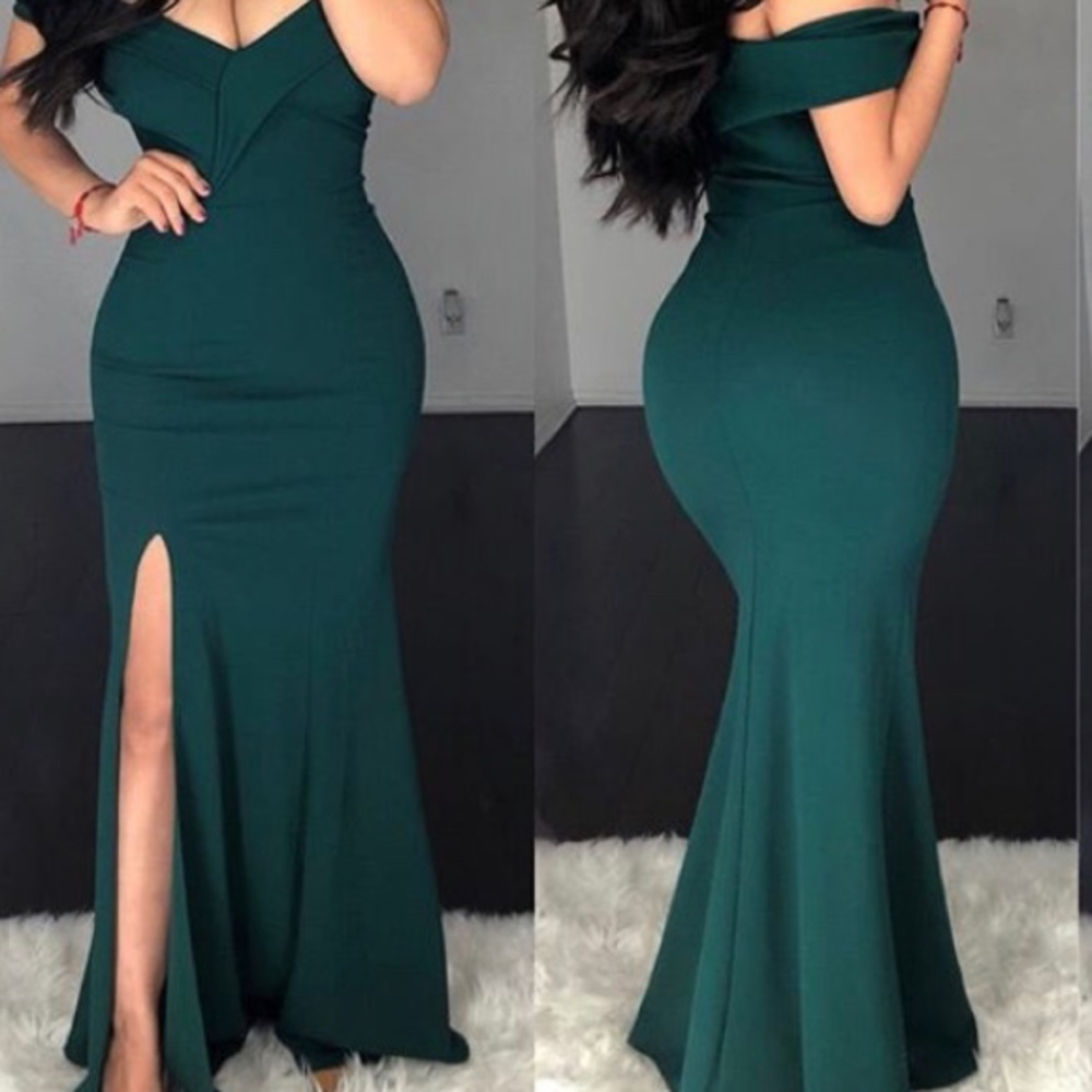 Hunter Green of The Shoulder Dress